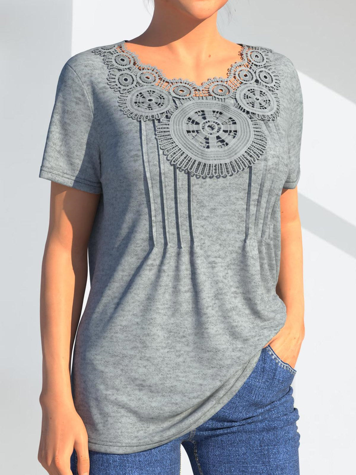 Women Half Sleeve V-neck Solid Color Dress