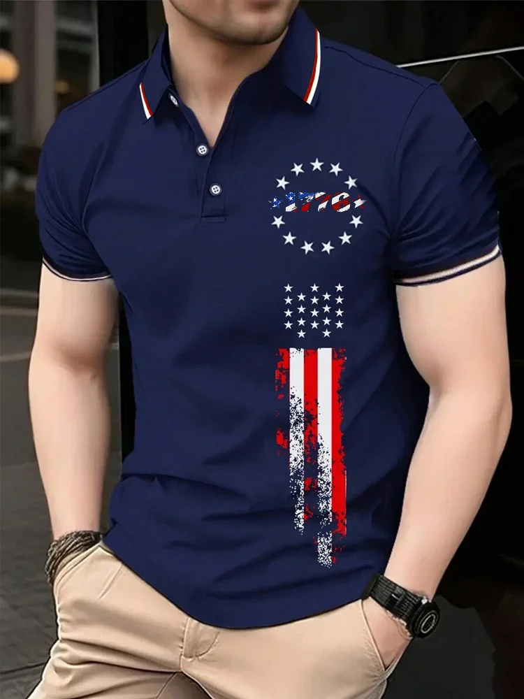 Independence Day Flag Elements Men's Casual Polo Shirt
