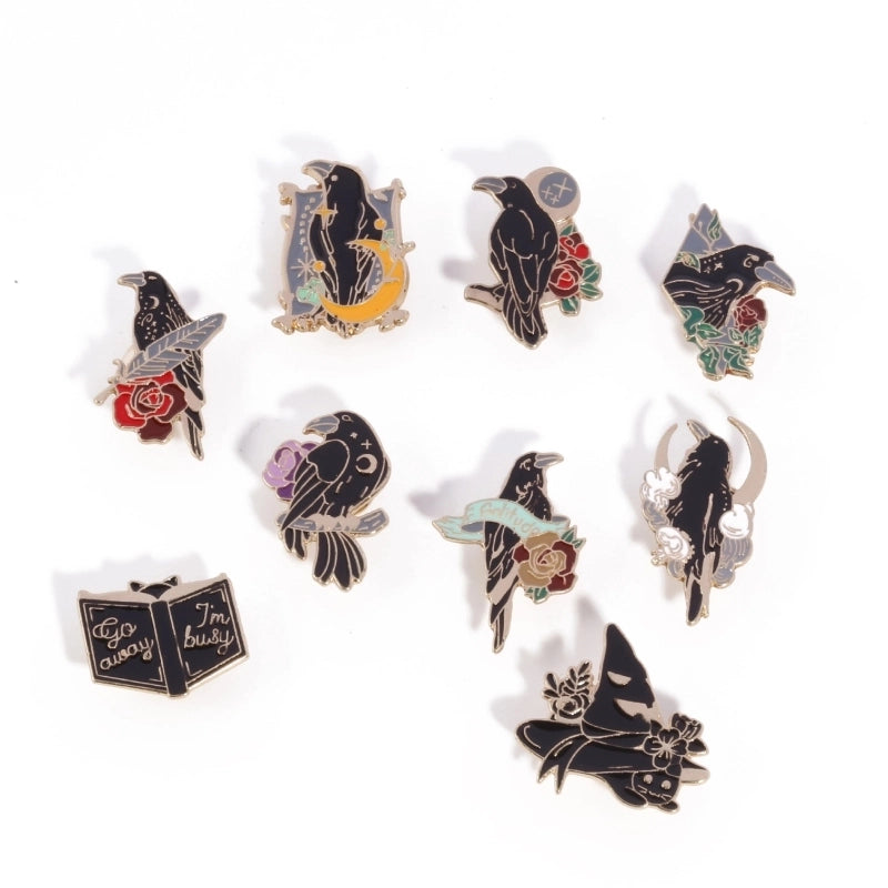 Retro IG Style Pin Crow Flower Alloy Unisex Brooches