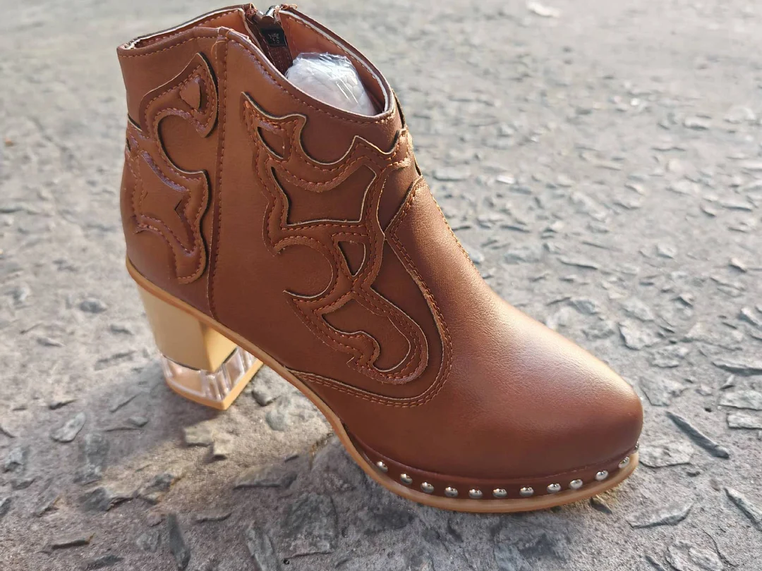 Breakj Breakj Size 2023 Embroidery Fashion Boots Lady Rivet Side Acrylic Crystal High And Short Boots