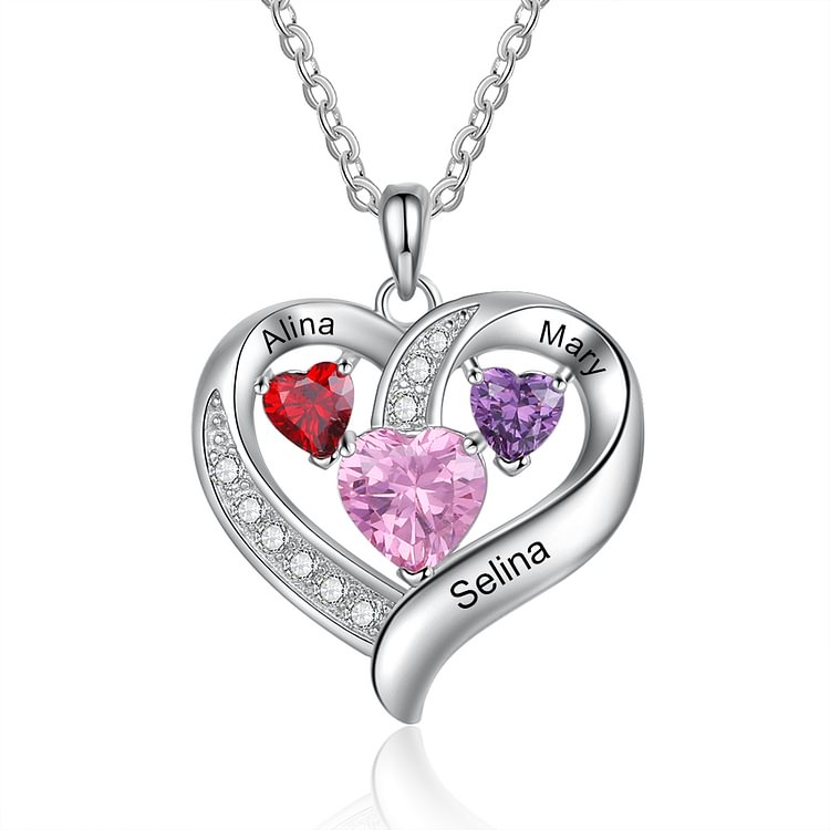 Personalized Necklace With 3 Name And 3 Birthstone