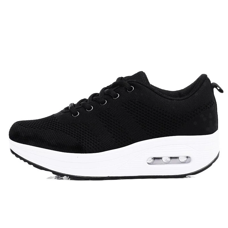 Women Platform Sneakers Female Mesh Breathable Shoes Lace Up Air Cushion Trainers Ladies Non Slip Durable Tennis Sports Footwear