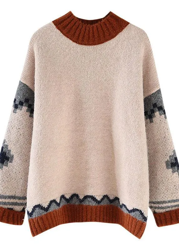 Chunky beige knitted top patchwork plus size clothing spring knit tops