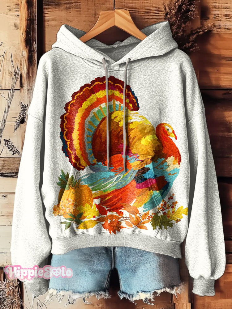 Vintage Thanksgiving Day Print Casual Hoodie Sweatshirt Multicolor / S