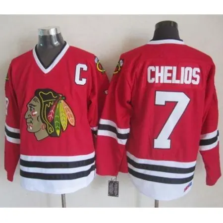 Blackhawks #7 Chris Chelios Red CCM Throwback Stitched NHL Jersey