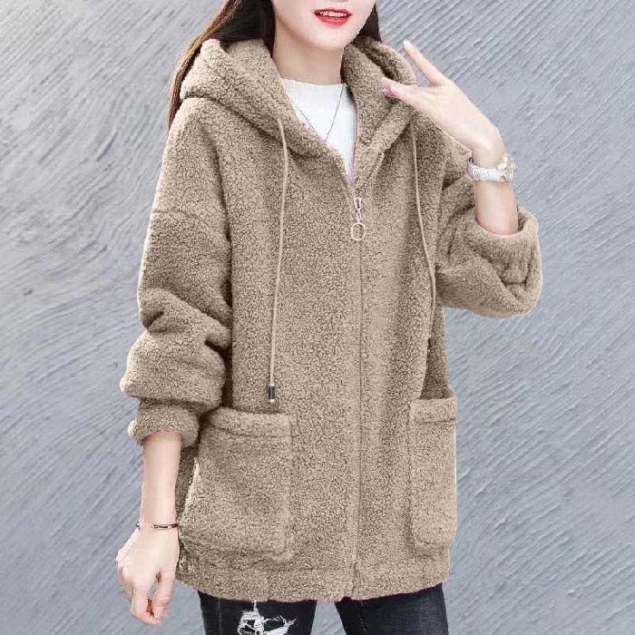 Fleece sweater women plus fleece new autumn and winter loose Korean zipper cardigan thick lamb wool coat