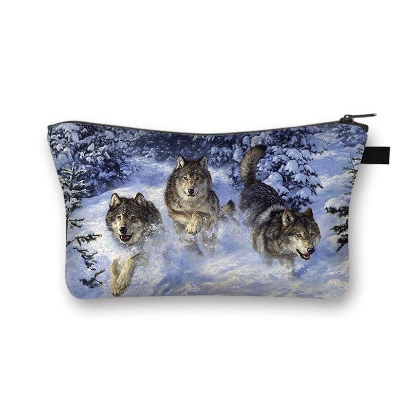 Polyester Cosmetic Bag - Three Snow Wolves