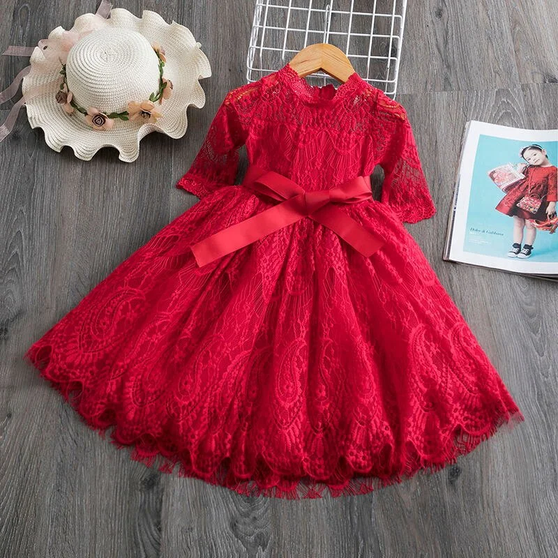 3-8T Summer Elegant Flower Lace Dress For Girl Princess Party Wedding Dress Ceremony Prom Gown Communion Teen Girl Clothes