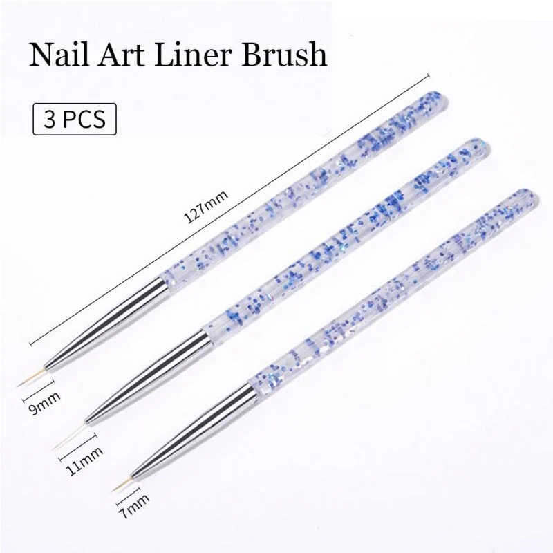 3pcs French Stripe Nail Art Liner Brush Set 3D Tips Ultra-thin Line Drawing Pen UV Gel Brushes Acrylic Extension Brush Pen Tools-Nail Inspo