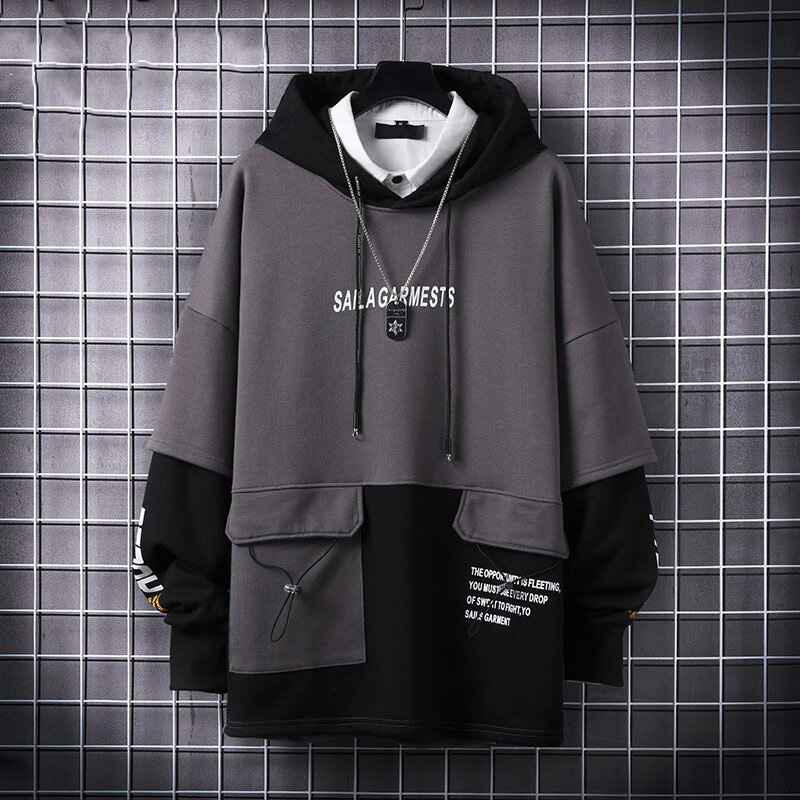 Loose Casual Trend Ins Stitching Long-sleeved Hooded Sweater / TECHWEAR CLUB / Techwear