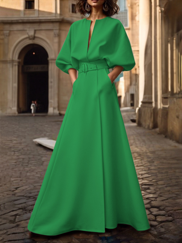 SYBIL LOOSE LAPEL V-NECK PRINTED LONG-SLEEVED MIDI DRESS main image 0