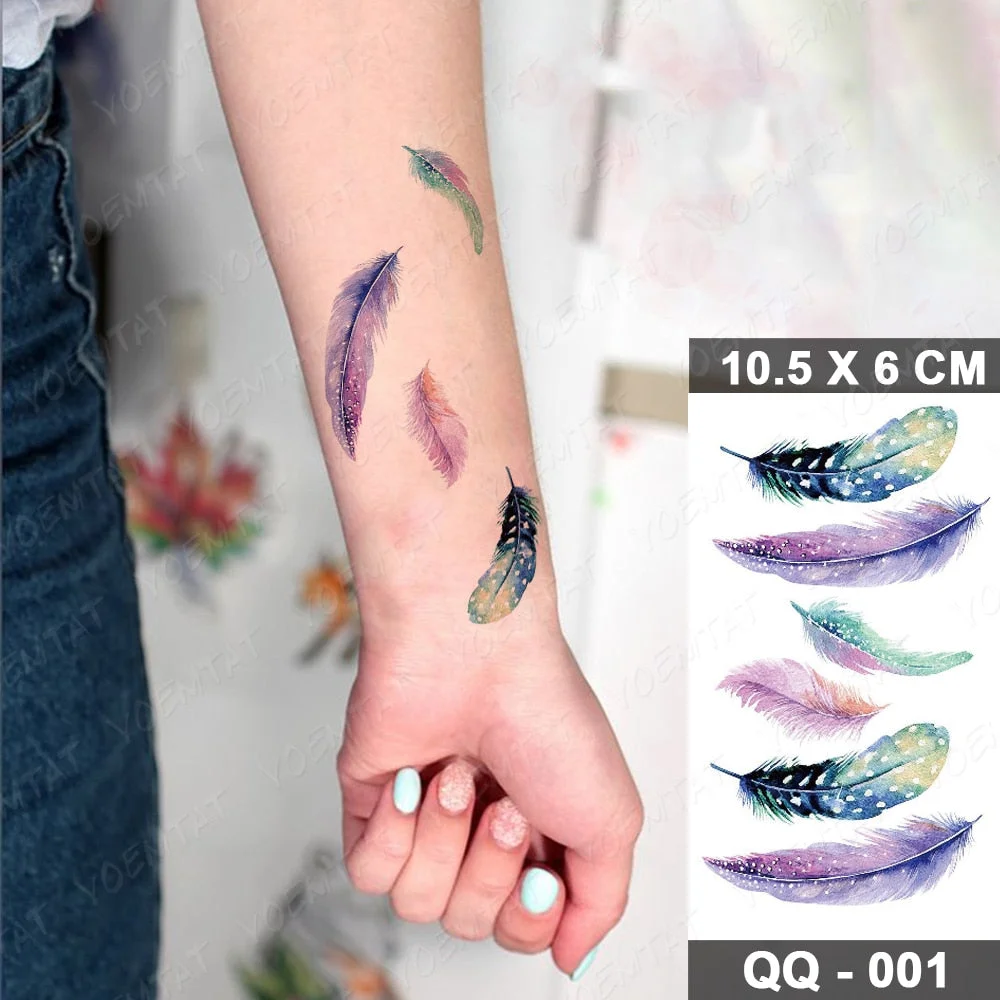 Waterproof Temporary Tattoo Sticker Colorful Fantasy Feathers Flash Tatoo Watercolor Universe Fake Tatto For Body Art Women Men