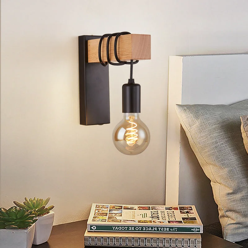 Retro Bedside Wall Lamp Wooden Wall Lamp