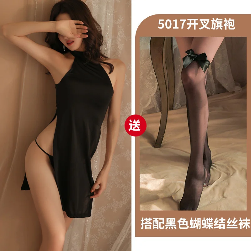 Uveng Night Swear Ti Ti's Tidi Tani Lingerie Pure Lingerie Passion Side High Open Fork Dress Uniform Seduction Ice Cheongsam