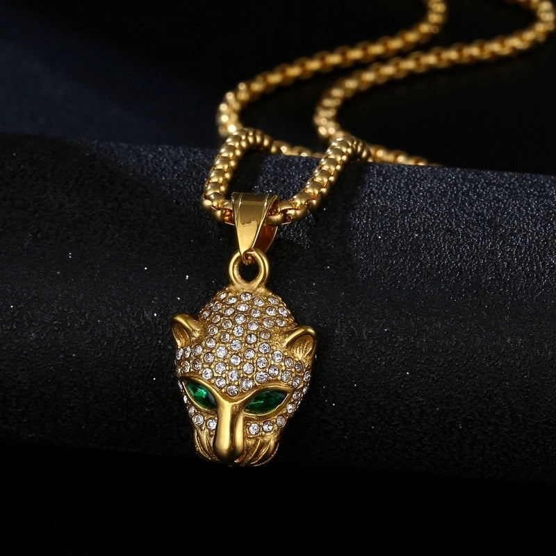 Hip-Hop Jaguar Titanium Steel Plating Rhinestones 18K Gold Plated Men's