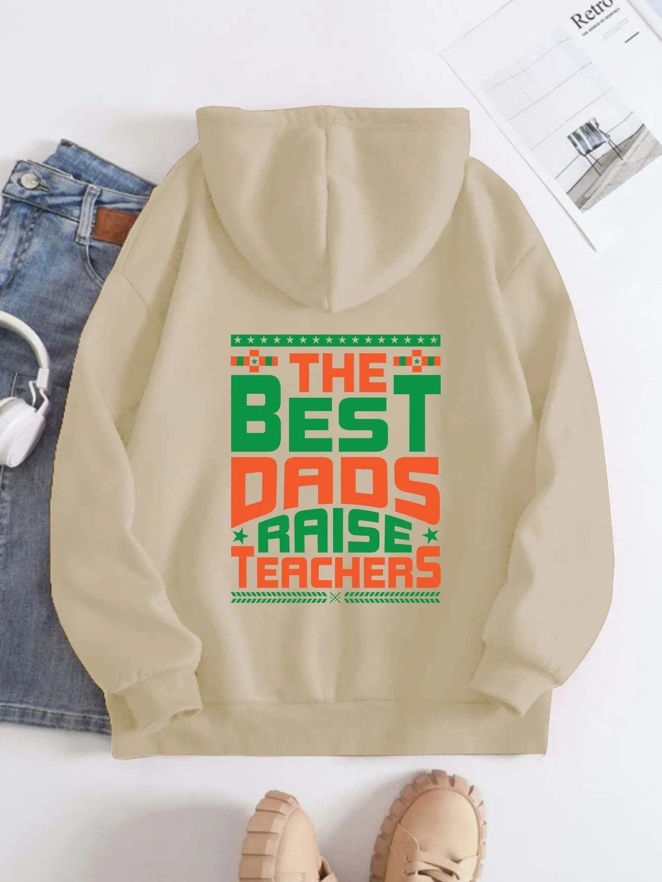 Printed Back Kangaroo Pocket Hoodie Long Sleeve for Women Pattern Best Darios Raise