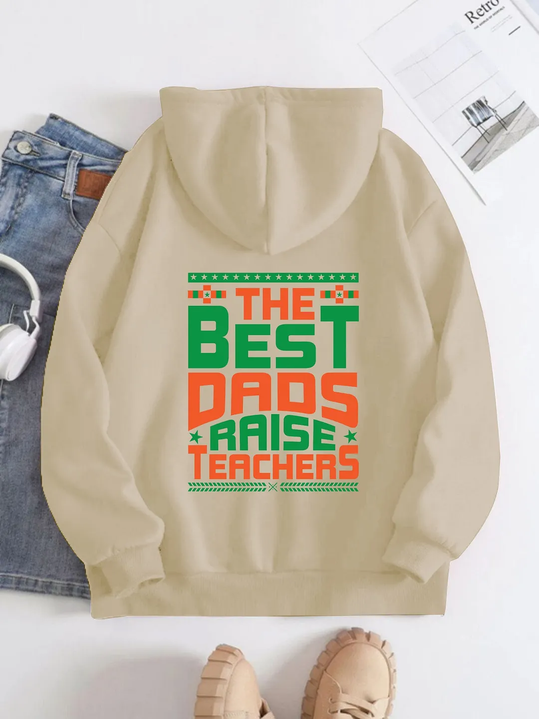 Printed Back Kangaroo Pocket Hoodie Long Sleeve for Women Pattern Best Darios Raise