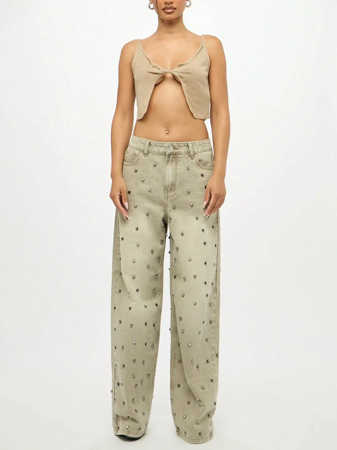 Athvotar Athvotar Wind Metal Nails Babes Cowboy Cowgirl Low-Rise Straight Hottie Full Diamond Retro Trousers