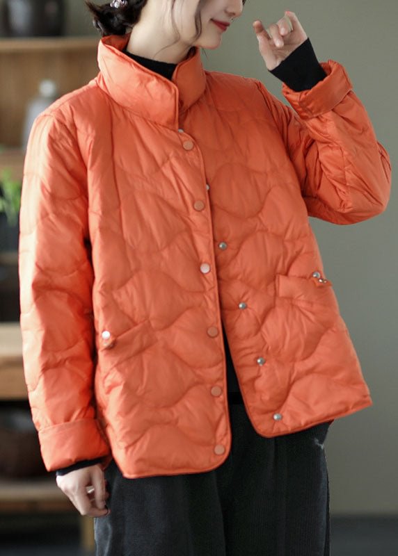 Orange Duck Down Stand Collar Loose Button Winter Down Coat CK2737- Fabulory