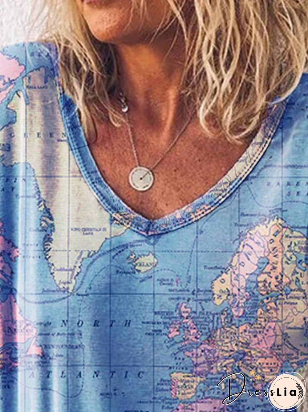 Printed V Neck Cotton Short Sleeve T-shirt