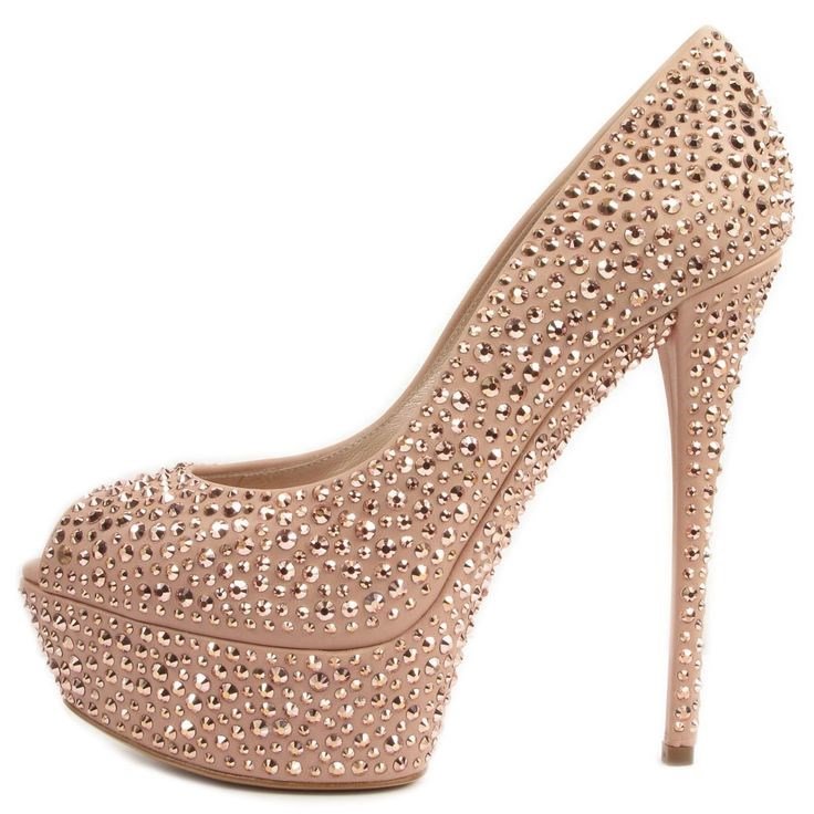 Blush Prom Shoes Rhinestone Hotfix Peep Toe Platform Pumps |FSJ Shoes