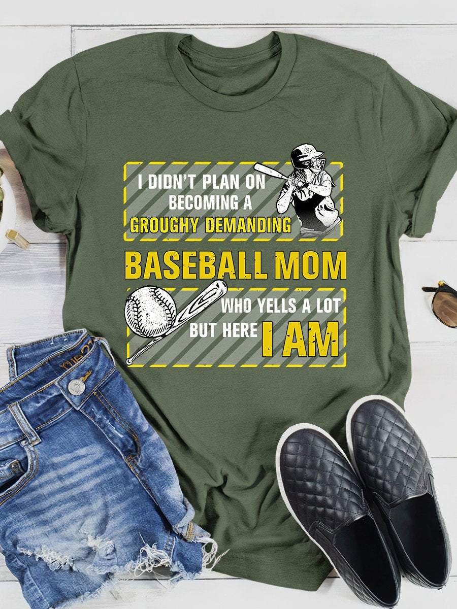 Baseball Mom Print Short Sleeve T-shirt