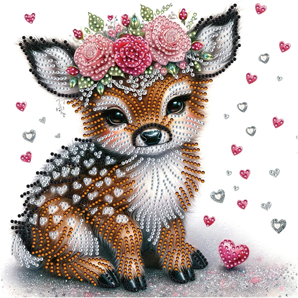 Diamond Painting - Partial Special Shaped Drill -  Love Flower Fawn(Canvas|30*30cm)