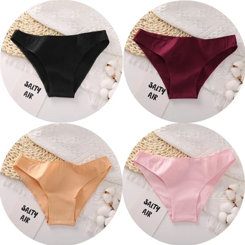 4PCS/Set Women Cotton Panties Sexy Low Waist Female Underpants Solid Elasticity Comfortable Underwear Women Panty Lingerie M-XXL
