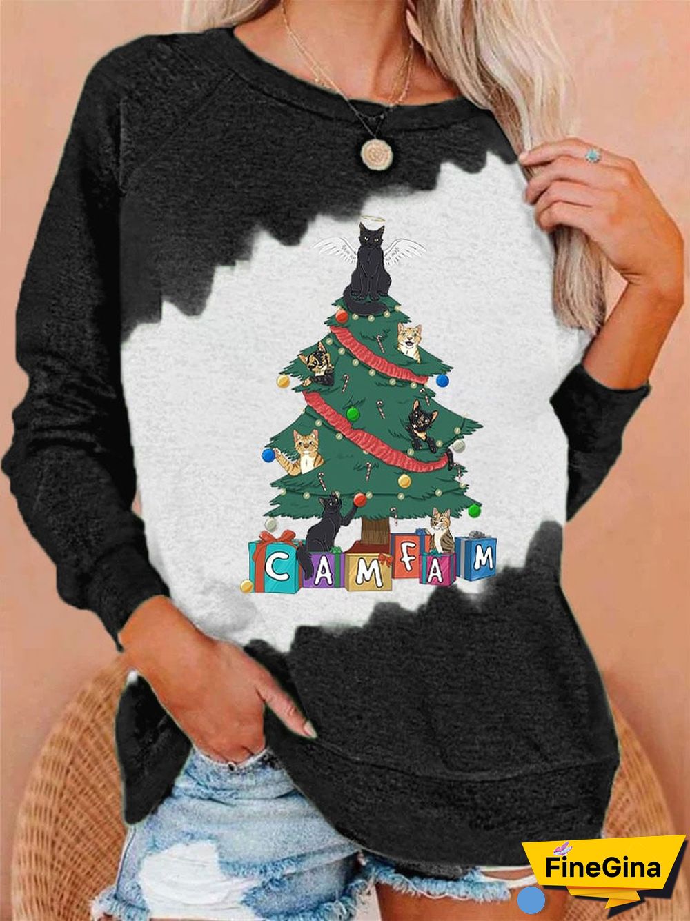 Women's Camfam Christmas Printed Round Neck Long Sleeve Sweatshirt