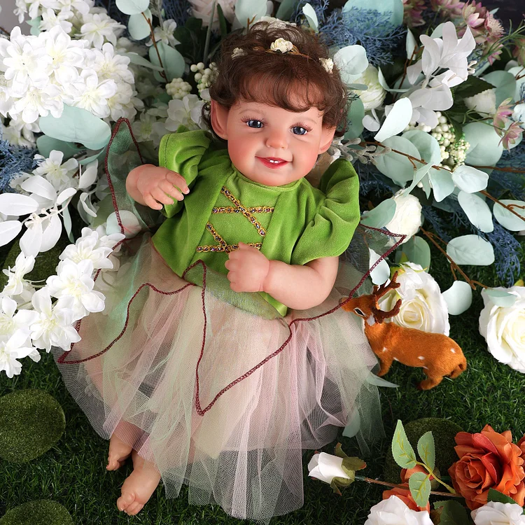 Babeside Leen 17" Reborn Baby Dolls Girl Sweet Smile Handmade Lifelike Awake Lovely Forest Fairy Green