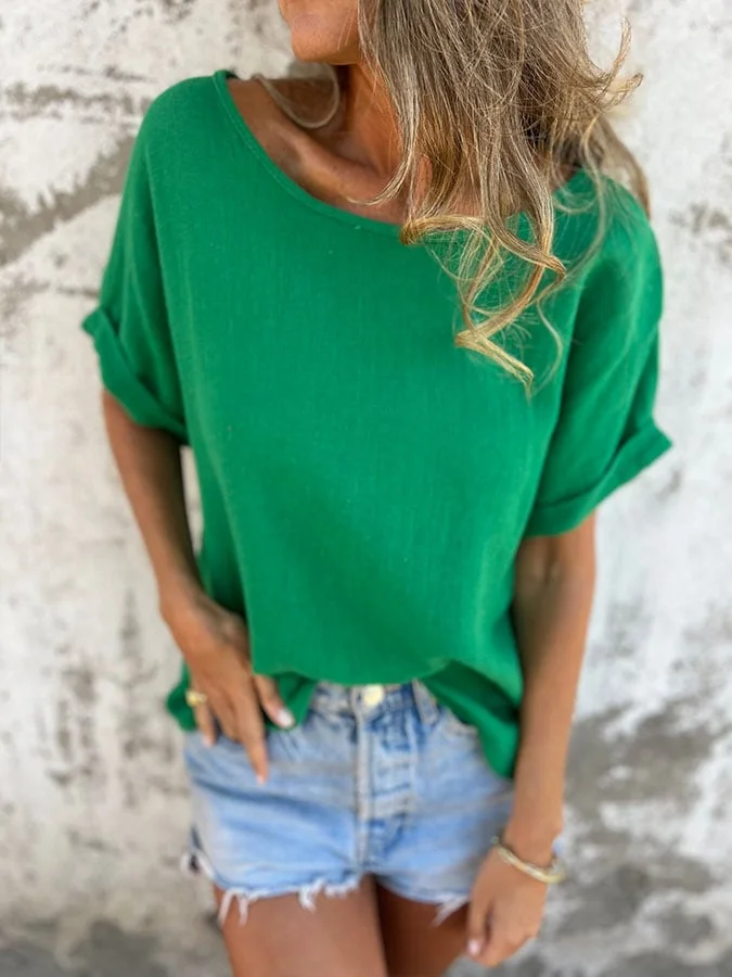 Women's Casual Solid Color Round Neck Short Sleeve Top