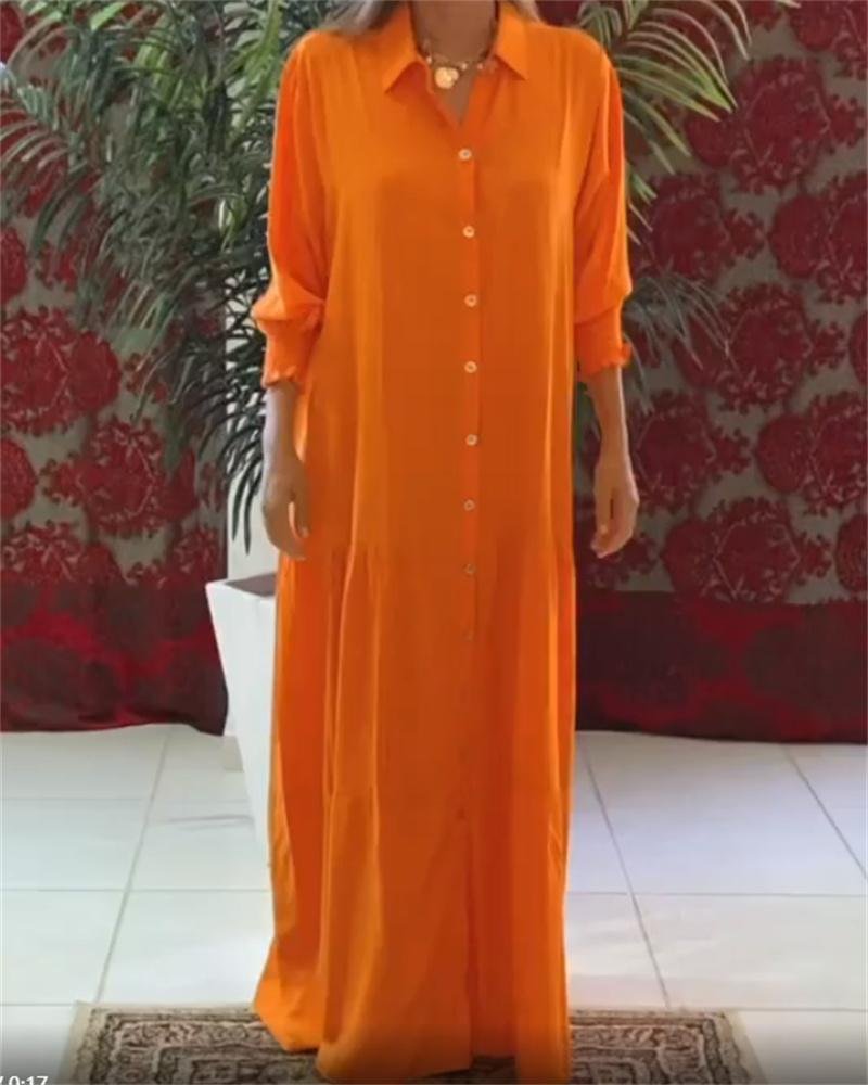 Kaftan Solid Lapel Casual Maxi Dress