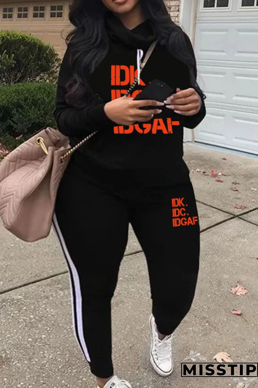 Green Casual Print Patchwork Turtleneck Plus Size Two Pieces