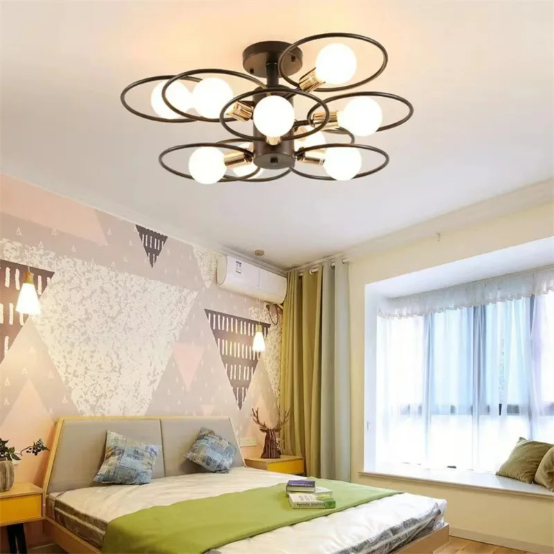 Nordic Pendant Lights Iron Ceiling Lamp Multiple Heads E27 Chandelier Black White Gold Color Lighting Fixture