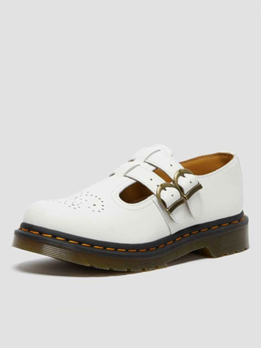 Vintage White Round Toe Double Buckle Strap Mary Jane Shoes