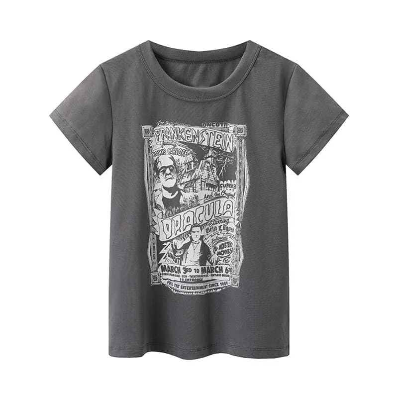 Xingqing Gothic Portrait Print T-shirt Aesthetic Short Sleevle Sweats Tees Harajuku Streetwear White Crop Top Women Clothes