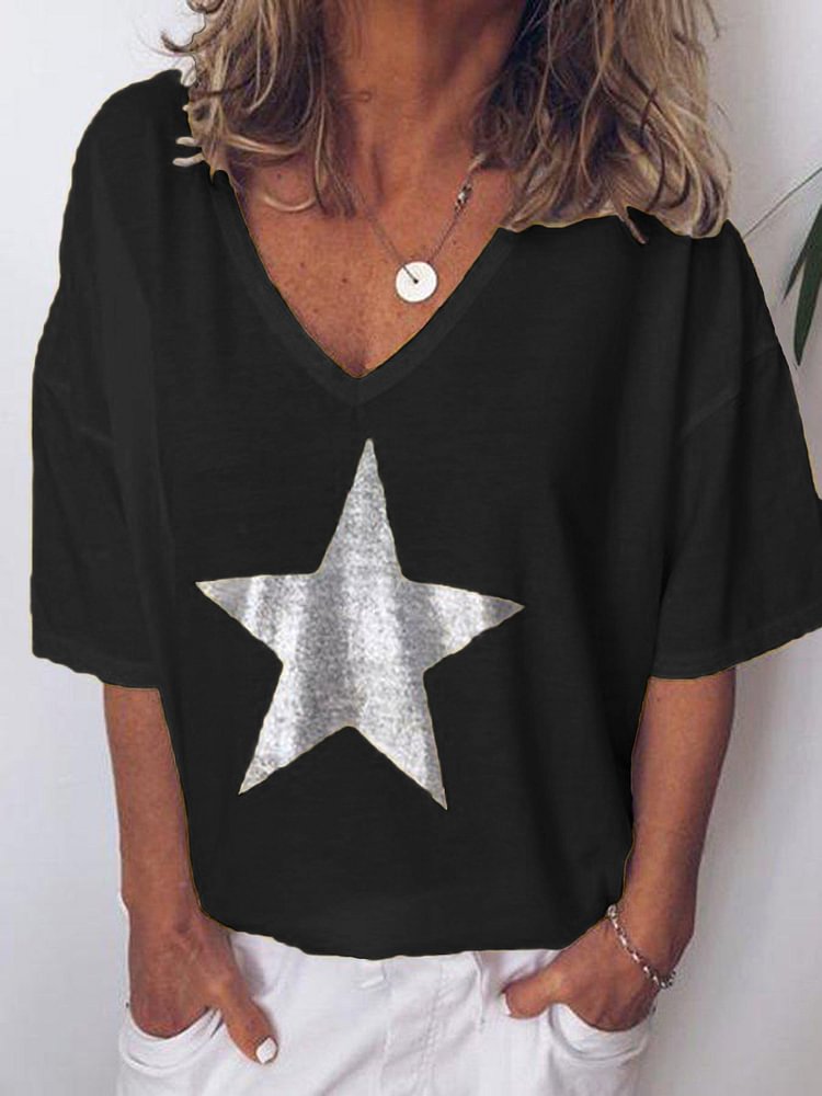 Casual Star Print T-shirt Top
