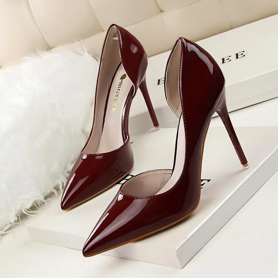 Fashion stiletto high-heeled patent leather shallow pointy sexy high-heeled shoes