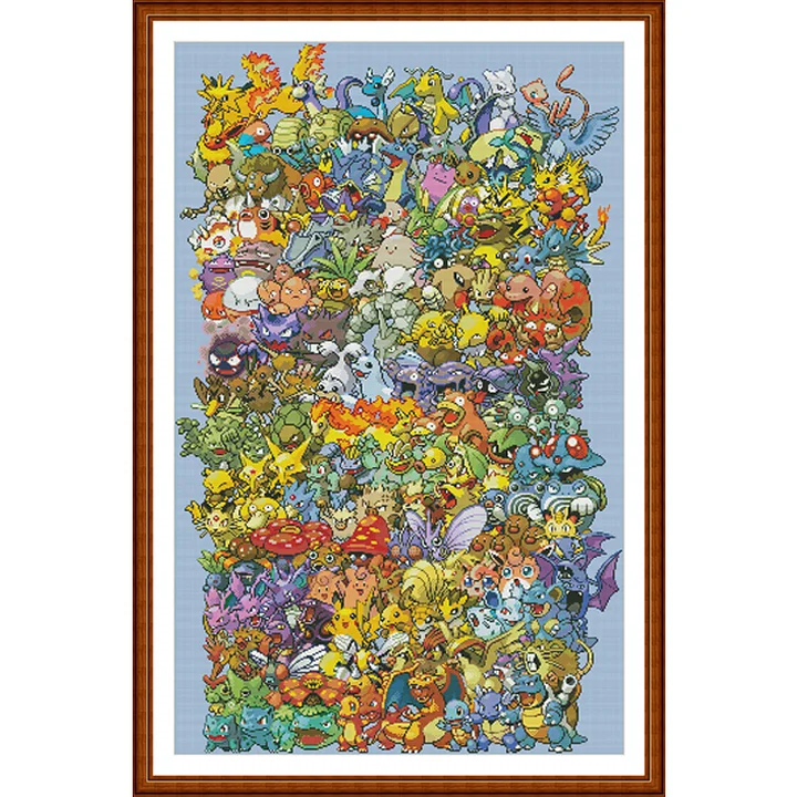 ZZ7068-Pokémon Generations1set DIY Printed Cross Stitch Kit,_