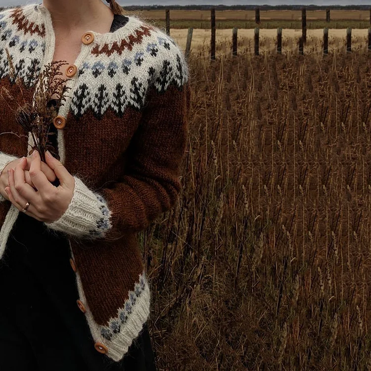 Isländischer kuschelig warmer Pullover mit Knöpfen im Vintage-Stil