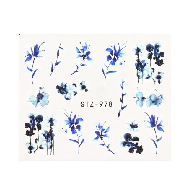 Nail Stickers Water Transfer Multiple Colors Ink Flower Leafs Designs Nail Decal Decoration Tips For Beauty Salons-Nail Inspo
