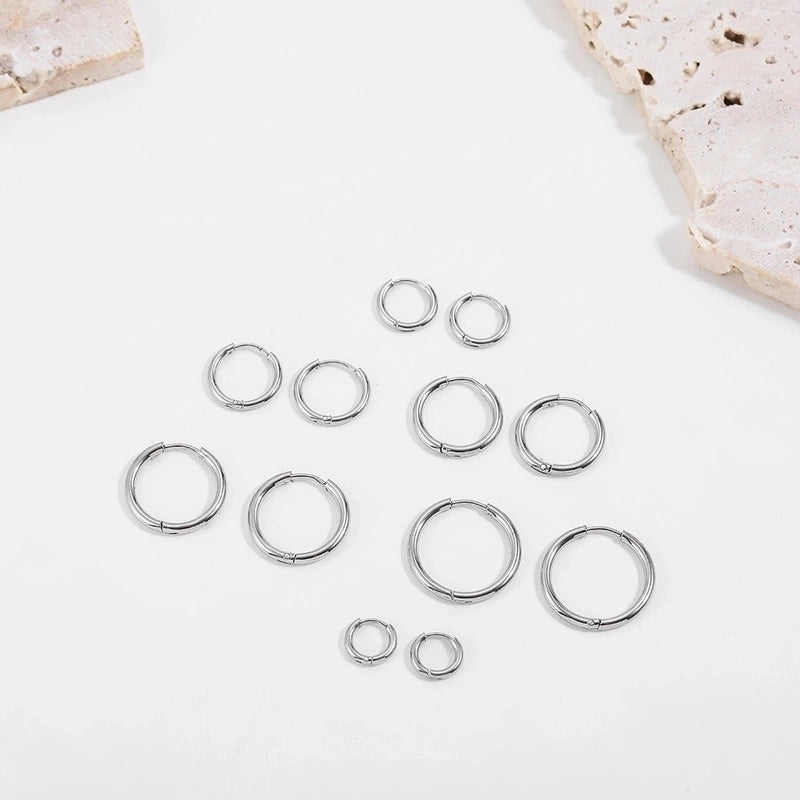 1 Pair Minimalist Solid Color Plating Stainless Steel Hoop Earrings