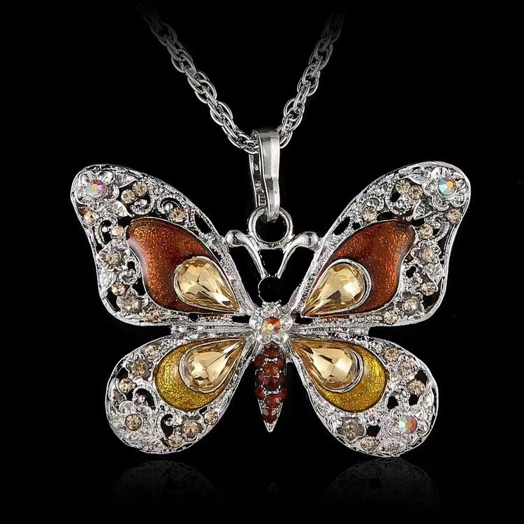 Multicolor Retro Butterfly Diamond Necklace