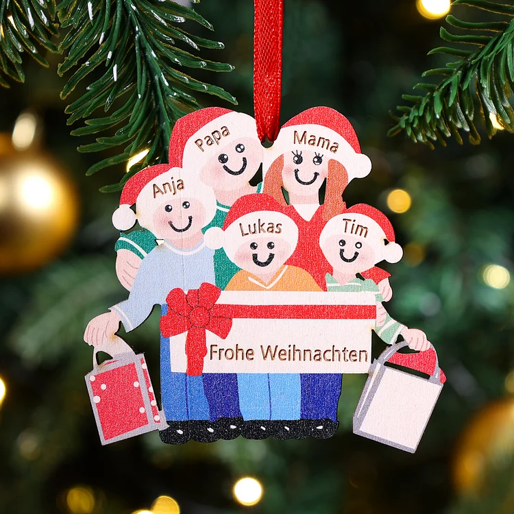 Holz Weihnachtsornament-Personalisiertes 5 Namen Text Ornament Ahhänger mit 5 Familienmitgliedern