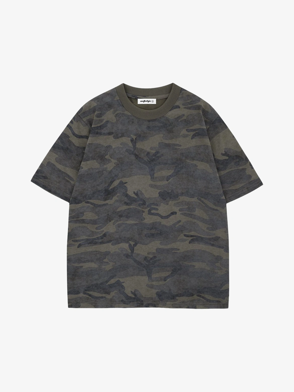 Grey Green Act Chic Vintage Camouflage Oversized Tee Front