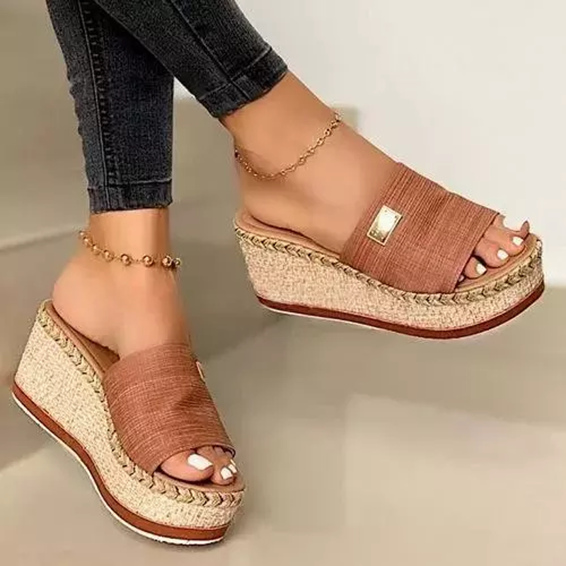 women's braided strap slingbacks wedge heel slippers