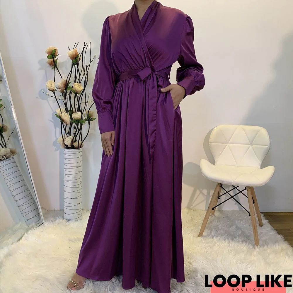 Women's Wrap Dress Maxi Long Dress Purple Red Long Sleeve Solid Color Spring Summer V Neck Hot Sexy Going Out