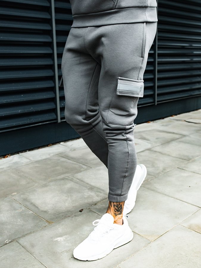 Men's Gray Side Pocket Detail Casual Pants
