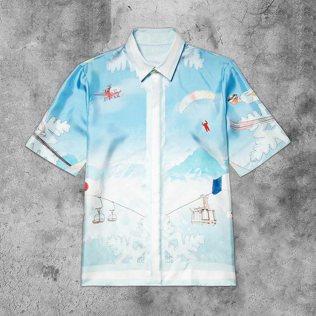 Casual silk fashion art print seaside shirt
