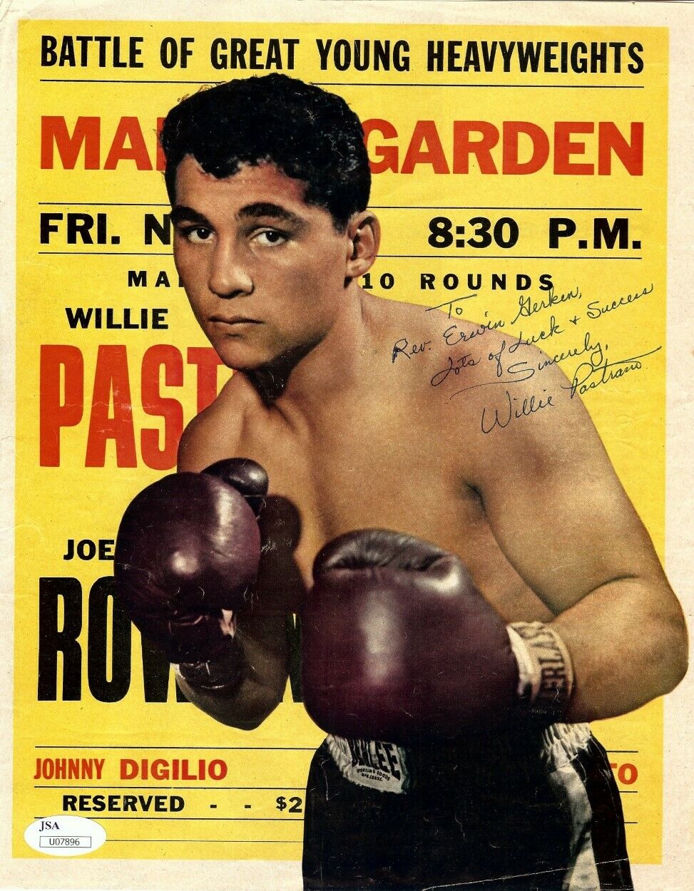 Willie Pastrano Autographed 8.5X11 Magazine Photo Poster painting Boxing Inscribed JSA U07896